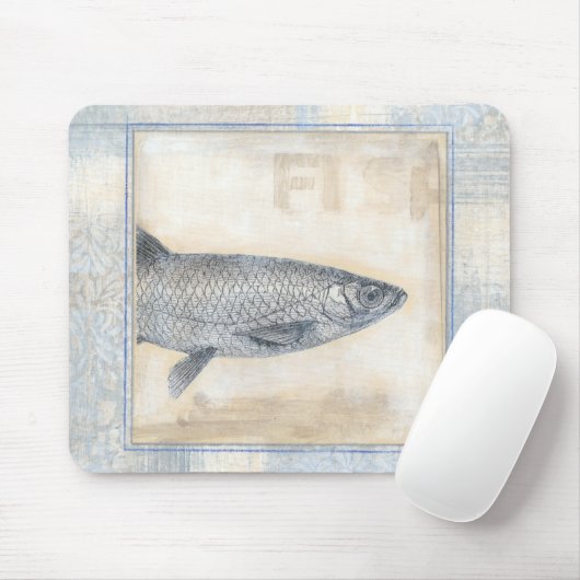 Grauer Fisch auf Beige Hintergrund Mousepad (Mit Mouse)
