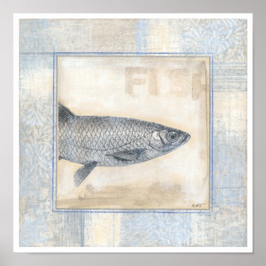 Grauer Fisch auf Beige Hintergrund Poster (Vorne)