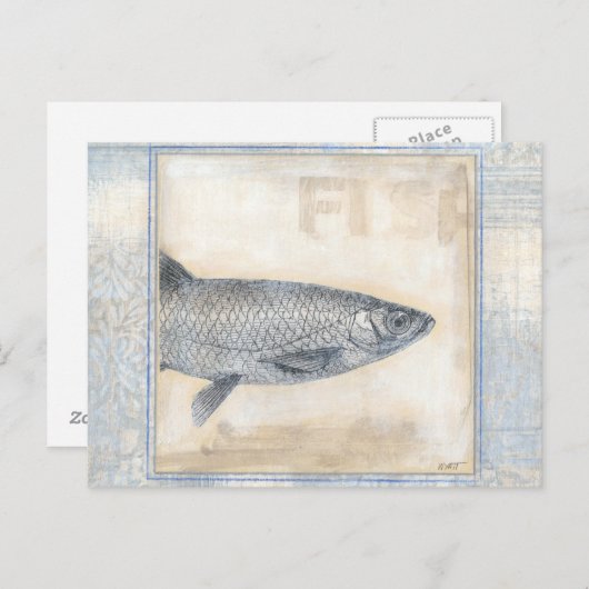 Grauer Fisch auf Beige Hintergrund Postkarte (Vorne/Hinten)