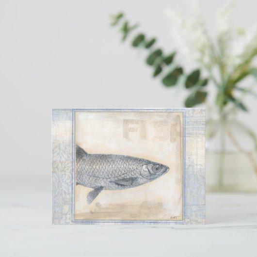 Grauer Fisch auf Beige Hintergrund Postkarte (Stehend Vorderseite)