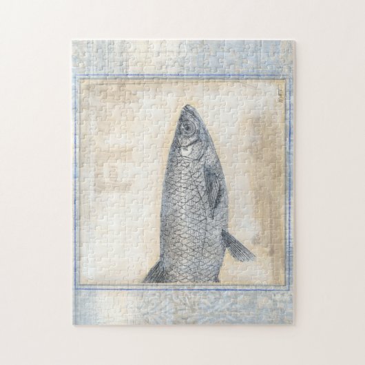 Grauer Fisch auf Beige Hintergrund Puzzle (Vertikal)