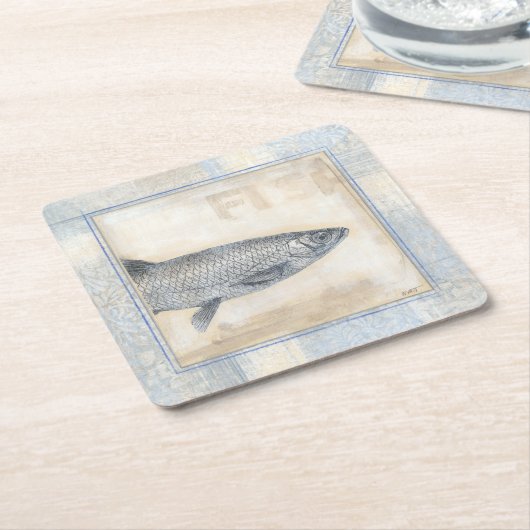 Grauer Fisch auf Beige Hintergrund Rechteckiger Pappuntersetzer (angewinkelt)