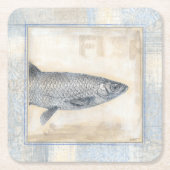Grauer Fisch auf Beige Hintergrund Rechteckiger Pappuntersetzer (Vorderseite)