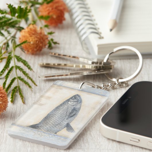Grauer Fisch auf Beige Hintergrund Schlüsselanhänger (Vorderseite rechts)