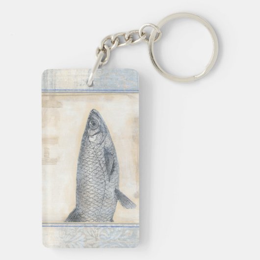 Grauer Fisch auf Beige Hintergrund Schlüsselanhänger (Rückseite)