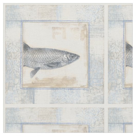 Grauer Fisch auf Beige Hintergrund Stoff (Nahaufnahme)