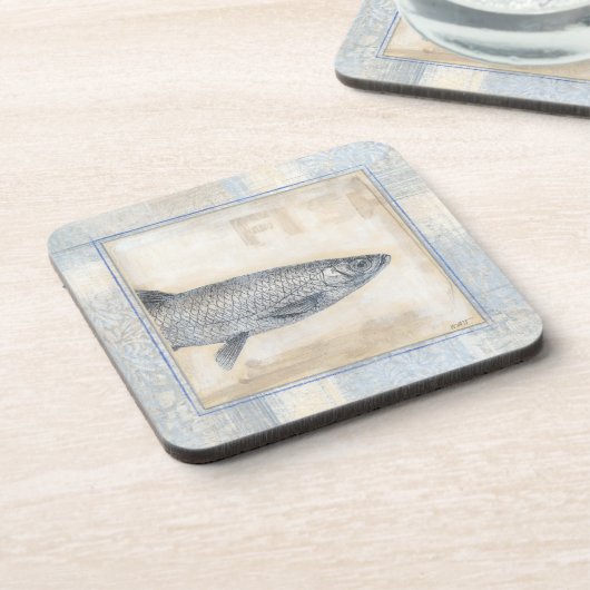 Grauer Fisch auf Beige Hintergrund Untersetzer (Linke Seite)