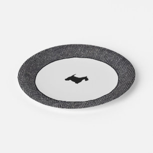 Grauer Fischgrätenmuster-SchwarzesScottie Pappteller