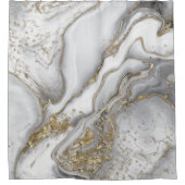 Grauer flüssiger Marmor - Perle und Gold Duschvorhang (Vorderseite)