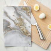 Grauer flüssiger Marmor - Perle und Gold Geschirrtuch (Viertel Falte)