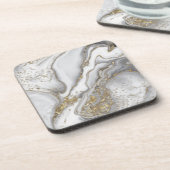 Grauer flüssiger Marmor - Perle und Gold Getränkeuntersetzer (Linke Seite)