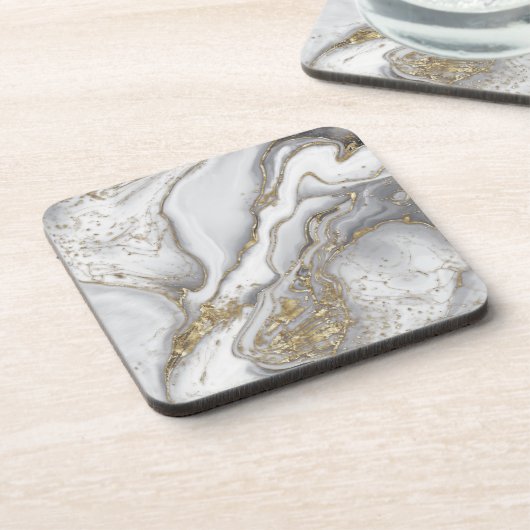 Grauer flüssiger Marmor - Perle und Gold Getränkeuntersetzer (Linke Seite)