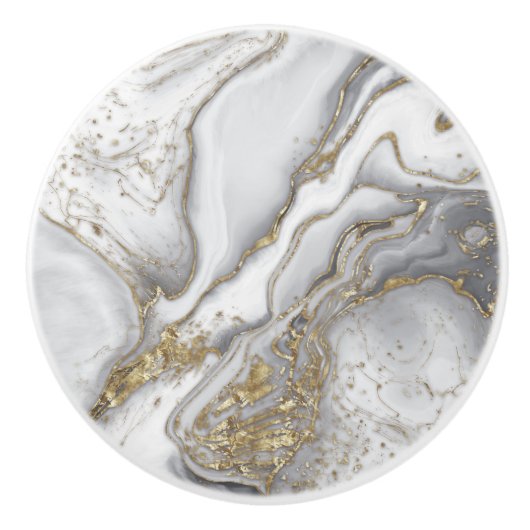 Grauer flüssiger Marmor - Perle und Gold Keramikknauf (Vorderseite)