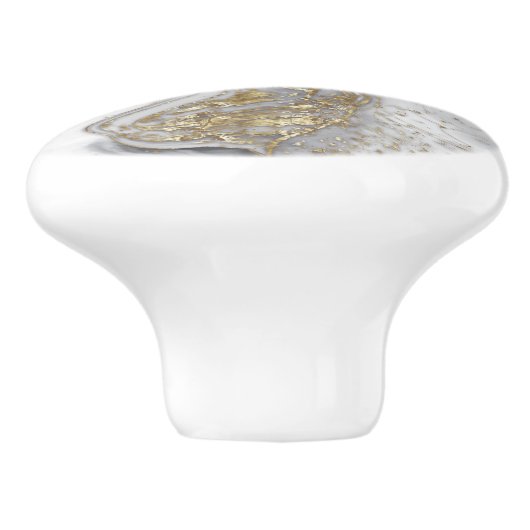 Grauer flüssiger Marmor - Perle und Gold Keramikknauf (Seitenansicht)