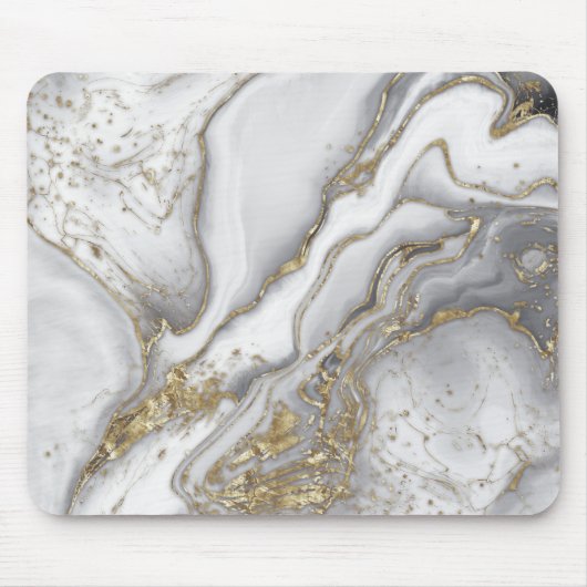 Grauer flüssiger Marmor - Perle und Gold Mousepad (Vorne)