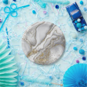 Grauer flüssiger Marmor - Perle und Gold Pappteller (Party)