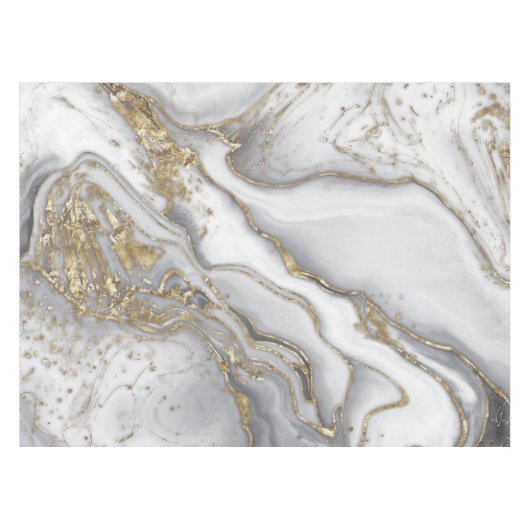 Grauer flüssiger Marmor - Perle und Gold Tischdecke (Vorderseite (Horizontal))