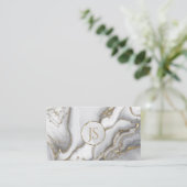 Grauer flüssiger Marmor - Perle und Goldmonogramm Visitenkarte (Stehend Vorderseite)