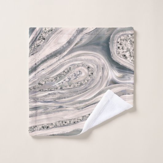 Grauer flüssiger Marmor und Kristall - Perle und S Badhandtuch Set (Waschlappen)