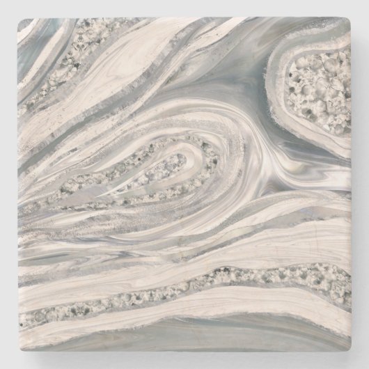 Grauer flüssiger Marmor und Kristall - Perle und S Steinuntersetzer (Vorderseite)