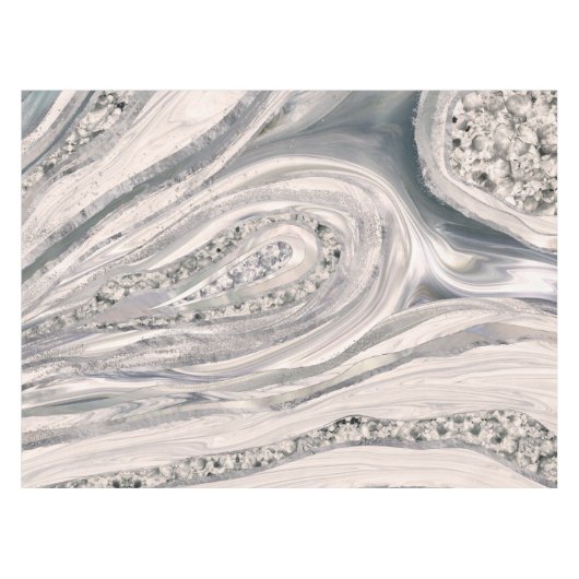 Grauer flüssiger Marmor und Kristall - Perle und S Tischdecke (Vorderseite (Horizontal))