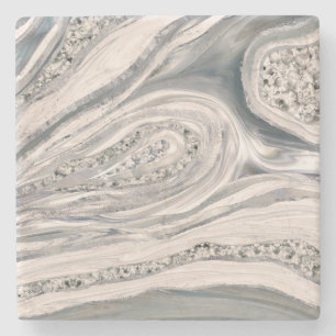 Grauer flüssiger Marmor und Kristall - Perle und  Steinuntersetzer