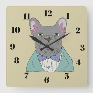 Grauer Französische Bulldogge Quadratische Wanduhr