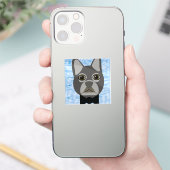 Grauer französischer Bulldog, Aquarellblau Aufkleber (Telefon)