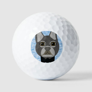 Grauer französischer Bulldog, Aquarellblau Golfball