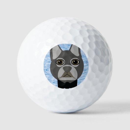 Grauer französischer Bulldog, Aquarellblau Golfball (Vorderseite)