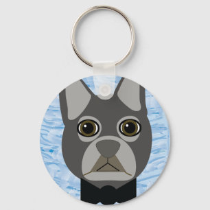 Grauer französischer Bulldog, Aquarellblau Schlüsselanhänger