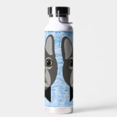 Grauer französischer Bulldog, Aquarellblau Trinkflasche (Links)