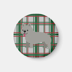 Grauer französischer Bulldog, Weihnachten Kariert Magnet
