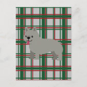 Grauer französischer Bulldog, Weihnachten Kariert Postkarte (Vorderseite)