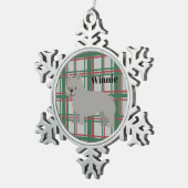 Grauer französischer Bulldog, Weihnachten Kariert Schneeflocken Zinn-Ornament (Rechts)