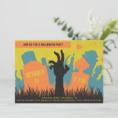 Grauer Friedhof und Halloween-Party Einladung (Stehend Vorderseite)