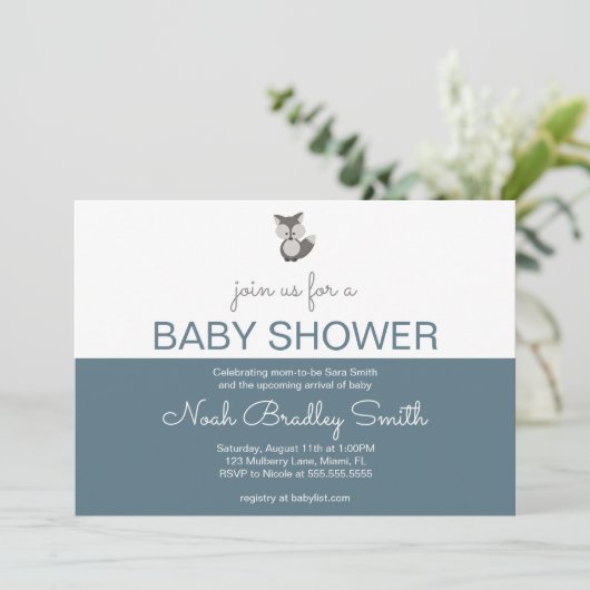 Grauer Fuchs - Kinderdusche 7x5 (horizontal) Einla Einladung (Stehend Vorderseite)