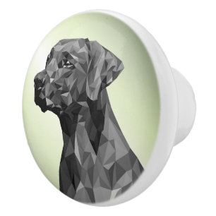 Grauer geometrischer Hund grün Keramikknauf
