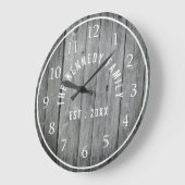 Grauer gewitterter Holzbauernhof Familienname Große Wanduhr (Winkel)