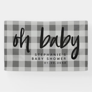 Grauer Gingham-moderne Babyparty Banner