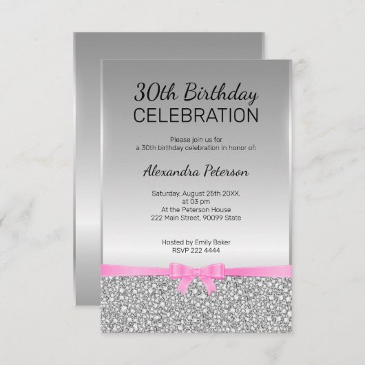Grauer Glitzer 30. Geburtstag Einladung (Vorne/Hinten)