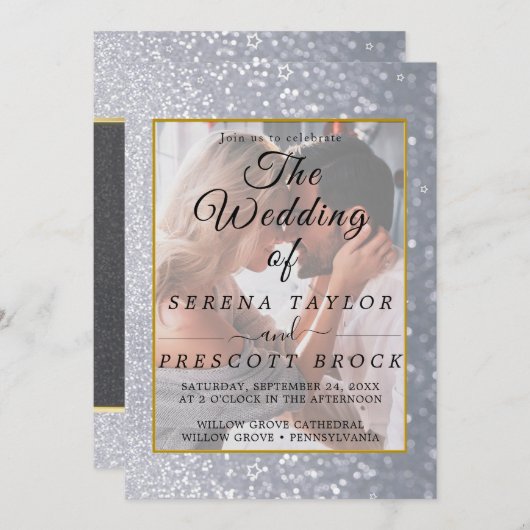 Grauer Glitzer Elegant Vellum Hochzeit Einladung (Vorne/Hinten)