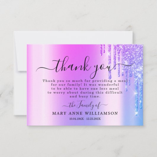 Grauer Glitzer Funkelnd Bestattungskost Danke Kart (Vorderseite)