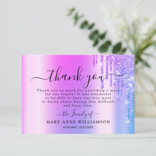 Grauer Glitzer Funkelnd Bestattungskost Danke Kart (Stehend Vorderseite)