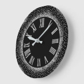 Grauer Glitzer Silver Roman Number Elegant Black Große Wanduhr (Winkel)