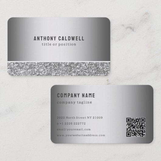 Grauer Glitzer und Graumetall Visitenkarte (Vorne/Hinten)