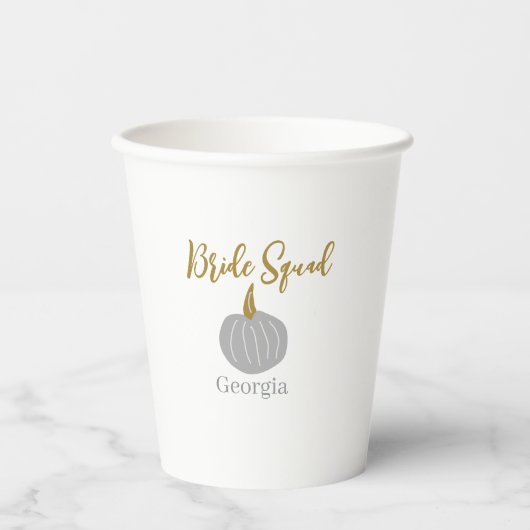 Grauer goldener Kürbis Pappbecher (Vorderseite)