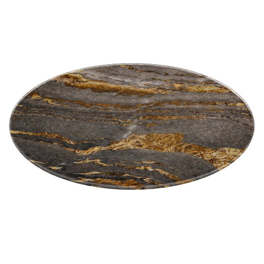 Grauer, goldgezinkter Marmorhintergrund. Schneidebrett (Ecke)