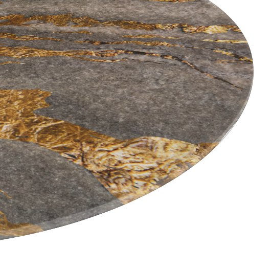 Grauer, goldgezinkter Marmorhintergrund. Schneidebrett (Ecke)