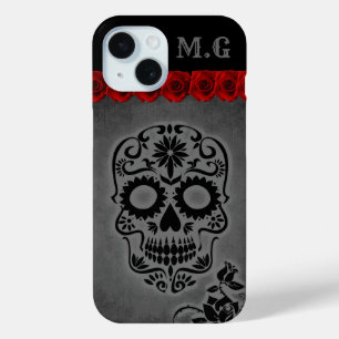 Grauer Gothischer Zuckerschädel und Rote Rosen Case-Mate iPhone Hülle